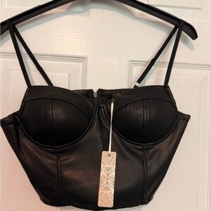 Brand NWT Iris Black Leather Bustier Top